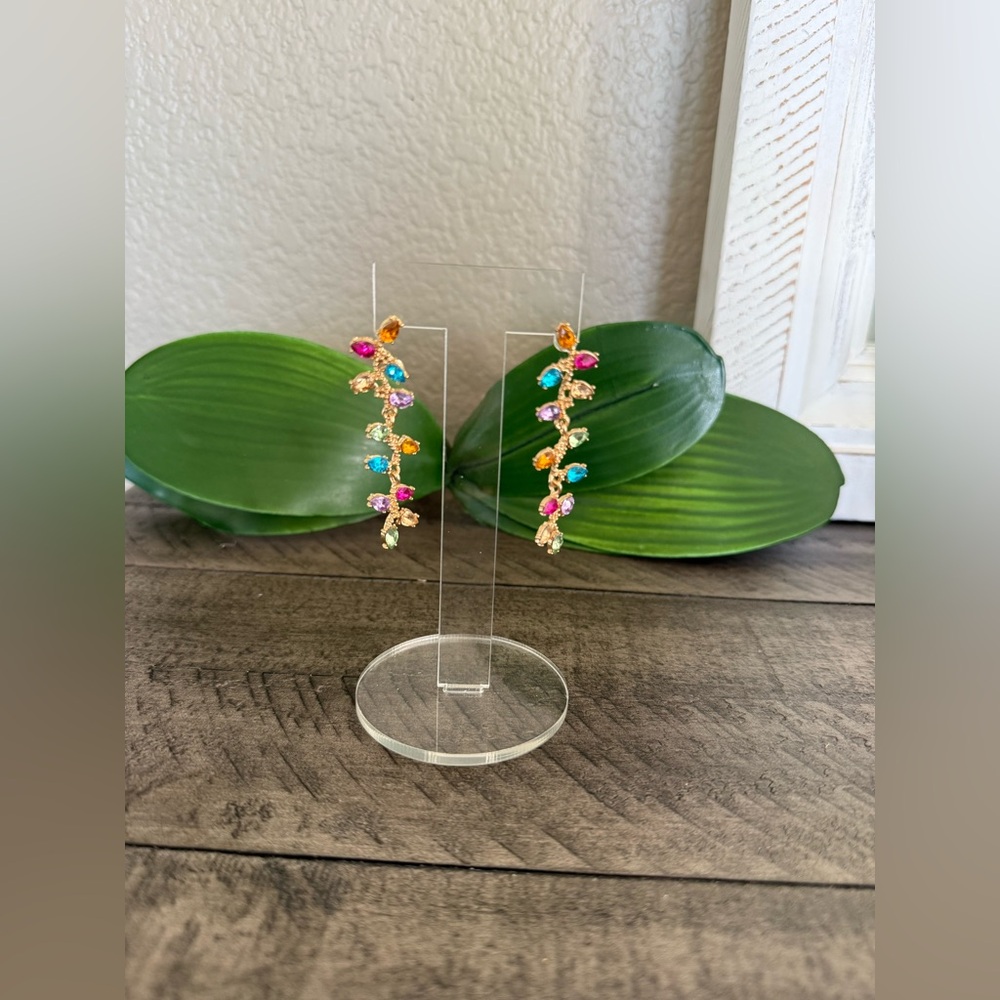 Colorful Gemstone Drop Earrings - Picture 3 of 6